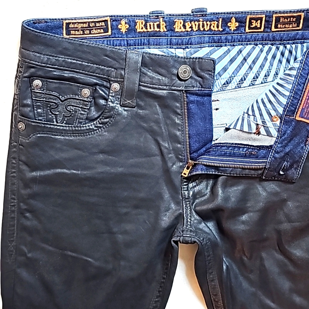 💥Rock Revival (Straight Fit) Black Biker Jeans. Men's Size: W34x34L - Picture 7 of 16